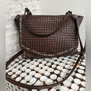 Platania Italian leather studded crossbody bag, handcrafted in Italy.